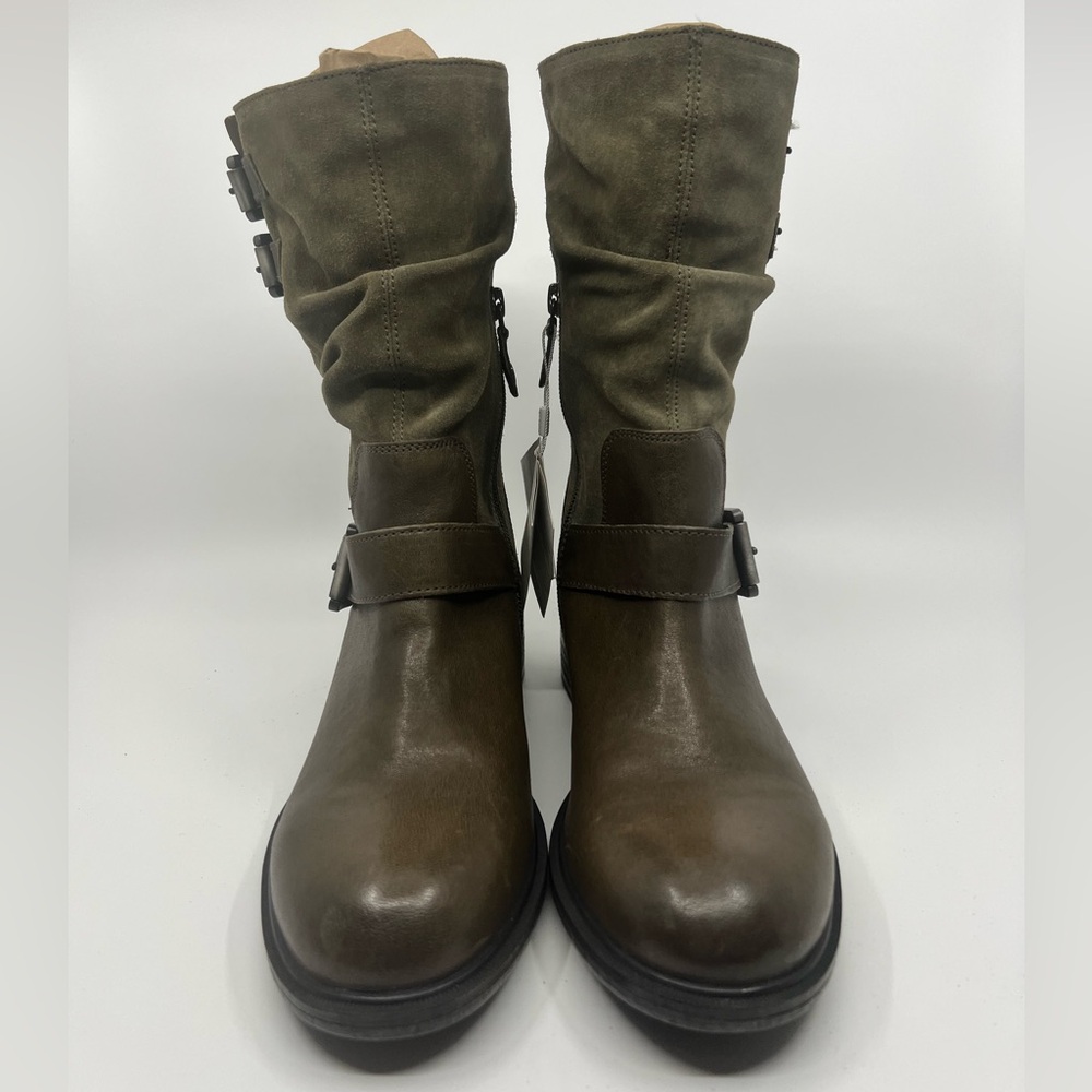 Geox Respira Olive Green Leather Suede Buckle Boots EU 38 New With Tags!!